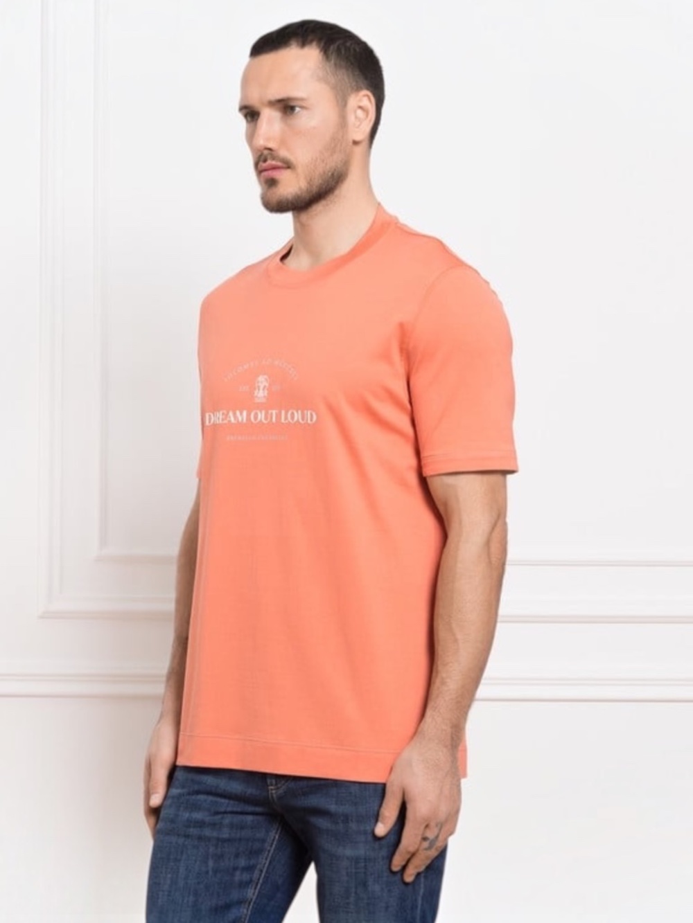 Brunello Cucinelli 100% Cotton Dream Out Loud T-shirt Slim Fit in Orange size M*